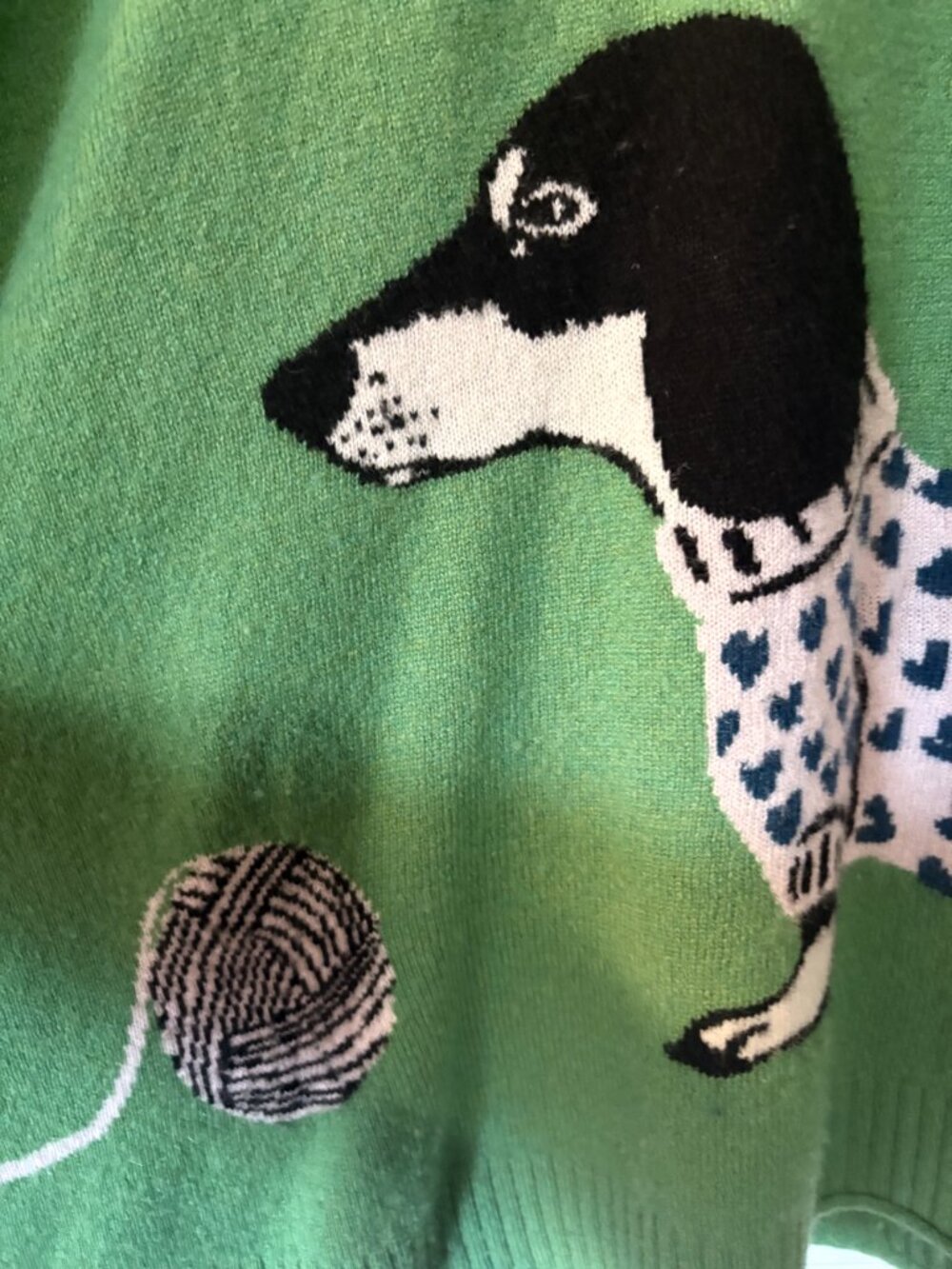 Anthropologie Goldie Cashmere Dachshund Sweater XL Green Intarsia Knit - Picture 8 of 8